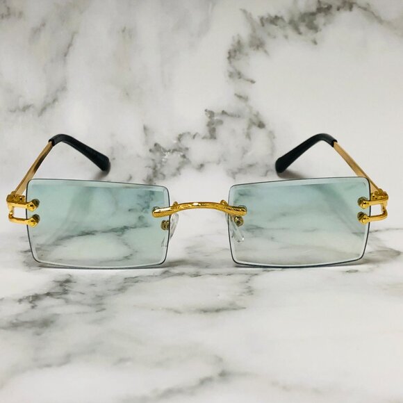 Men Women Sunglasses Square Green Lens Fashion Gold‎ Frame Rapper Icedout Lentes - Picture 2 of 3